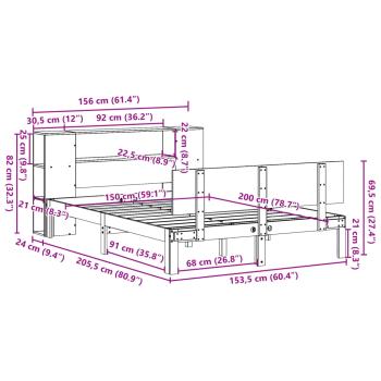 Massivholzbett mit Regal ohne Matratze 150x200 cm Kiefer
