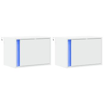 Wand-Nachttische mit LED-Leuchten 2 Stk. Weiß