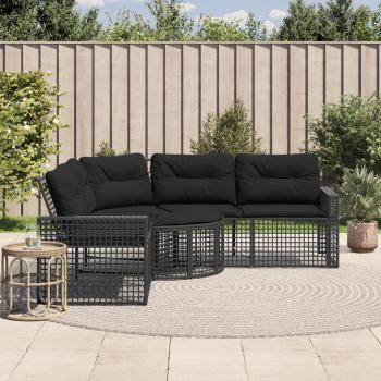 ARDEBO.de - Gartensofa in L-Form mit Kissen und Fußbank Schwarz Poly Rattan