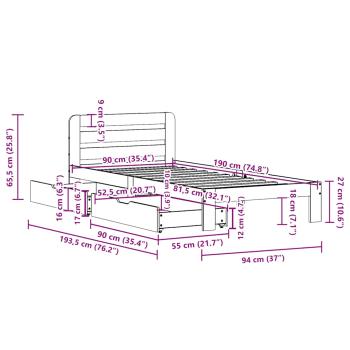 Massivholzbett ohne Matratze Wachsbraun 90x190 cm Kiefernholz