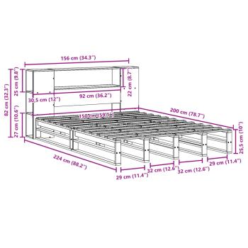 Massivholzbett mit Regal ohne Matratze 150x200 cm Massivholz
