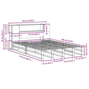 Massivholzbett mit Regal ohne Matratze 120x190 cm Massivholz
