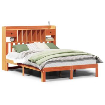 Massivholzbett mit Regal ohne Matratze Wachsbraun 140x190 cm