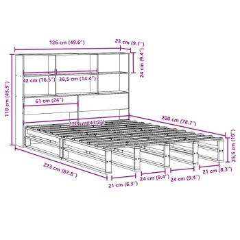 Massivholzbett mit Regal ohne Matratze 120x200 cm
