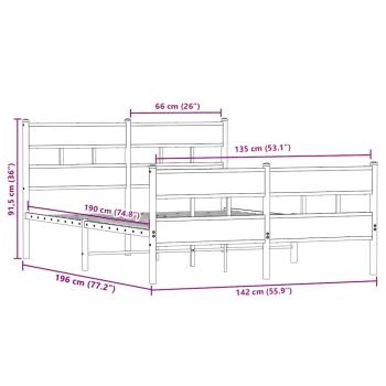 Metallbett ohne Matratze Sonoma-Eiche 135x190 cm