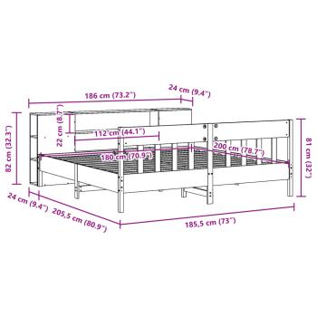 Massivholzbett mit Regal ohne Matratze Weiß 180x200 cm Kiefer