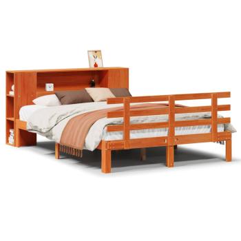 Massivholzbett mit Regal ohne Matratze Wachsbraun 150x200 cm