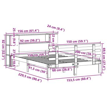 Massivholzbett mit Regal ohne Matratze Wachsbraun 150x200 cm