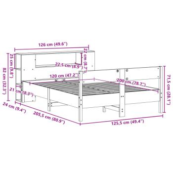 Bücherregalbett ohne Matratze 120x200 cm Massivholz Kiefer