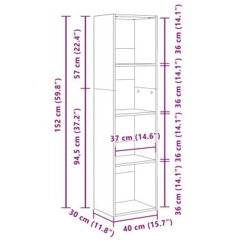 Bücherregal Betongrau 40x30x152 cm Holzwerkstoff