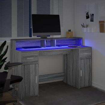 LED-Schreibtisch Grau Sonoma 140x55x91 cm Holzwerkstoff