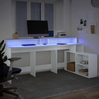 LED-Schreibtisch Weiß 200x104x91 cm Holzwerkstoff