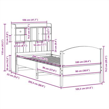 Massivholzbett mit Regal ohne Matratze Wachsbraun 100x200 cm