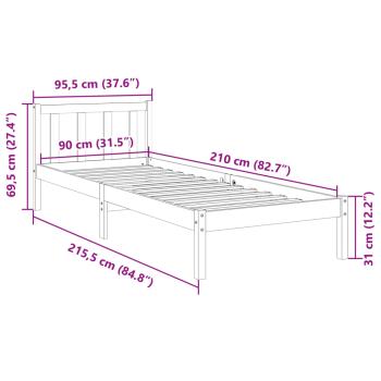 Massivholzbett Extra Lang ohne Matratze Weiß 90x210 Kiefernholz