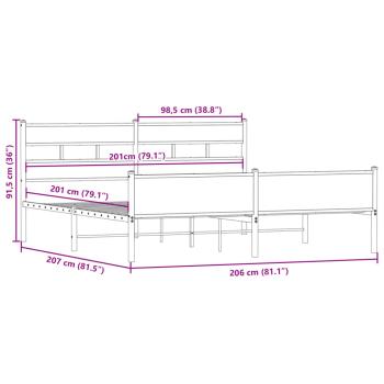 ARDEBO.de - Metallbett ohne Matratze Räuchereiche 200x200 cm