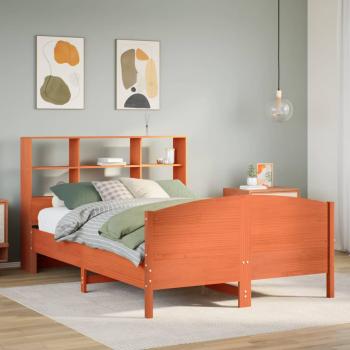 ARDEBO.de - Massivholzbett mit Regal ohne Matratze Wachsbraun 150x200 cm