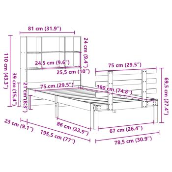 Massivholzbett mit Regal ohne Matratze Wachsbraun 75x190 cm