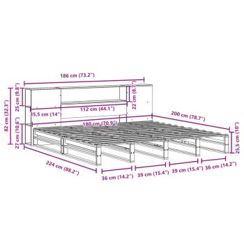 Massivholzbett mit Regal ohne Matratze 180x200 cm Massivholz