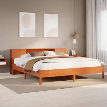 ARDEBO.de - Massivholzbett mit Regal ohne Matratze Wachsbraun 200x200 cm