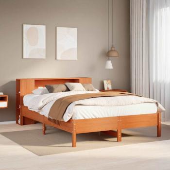 ARDEBO.de - Massivholzbett mit Regal ohne Matratze Wachsbraun 135x190 cm