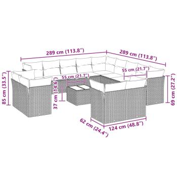 14-tlg. Garten-Sofagarnitur mit Kissen Hellgrau Poly Rattan