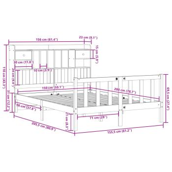 Massivholzbett mit Regal ohne Matratze 150x200 cm Kiefernholz
