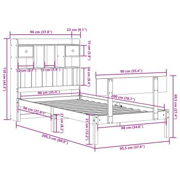 Massivholzbett mit Regal ohne Matratze Weiß 90x200 cm Kiefer