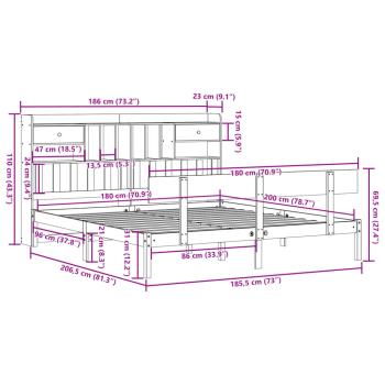 Massivholzbett mit Regal ohne Matratze Weiß 180x200 cm Kiefer