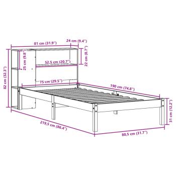 Massivholzbett mit Regal ohne Matratze Wachsbraun 75x190 cm