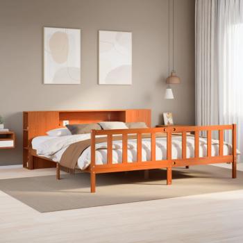 ARDEBO.de - Massivholzbett mit Regal ohne Matratze Wachsbraun 200x200 cm