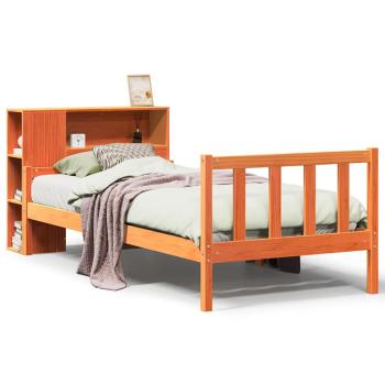 Massivholzbett mit Regal ohne Matratze Wachsbraun 75x190 cm