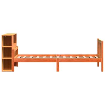 Massivholzbett mit Regal ohne Matratze Wachsbraun 75x190 cm
