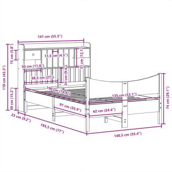 Massivholzbett ohne Matratze Wachsbraun 135x190 cm Kiefernholz