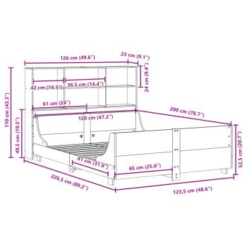 Massivholzbett mit Regal ohne Matratze Weiß 120x200 cm