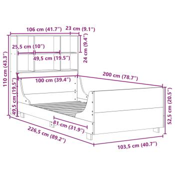 Massivholzbett mit Regal ohne Matratze 100x200 cm