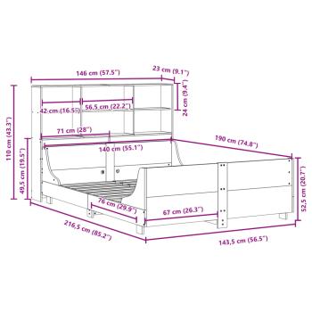 Massivholzbett mit Regal ohne Matratze Weiß 140x190 cm