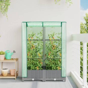 Hochbeet mit Gewächshaus-Aufsatz Rattan-Optik 80x40x123 cm