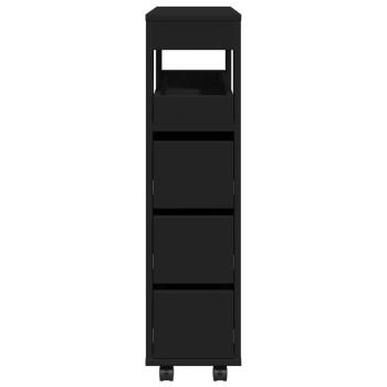 Badschrank Schmal mit Rollen Schwarz Holzwerkstoff