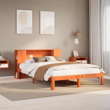 ARDEBO.de - Massivholzbett mit Regal ohne Matratze Wachsbraun 135x190 cm