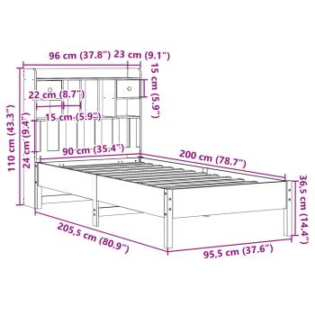 Massivholzbett mit Regal ohne Matratze 90x200 cm Kiefer