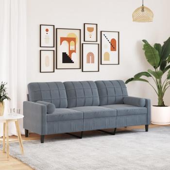 ARDEBO.de - 3-Sitzer-Sofa mit Zierkissen Dunkelgrau 180 cm Samt