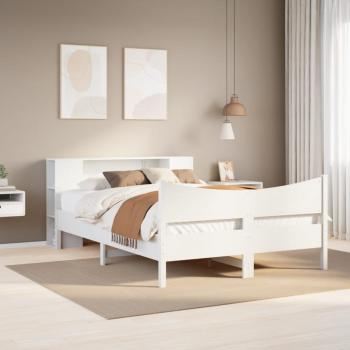 ARDEBO.de - Massivholzbett ohne Matratze Weiß 135x190 cm Kiefernholz