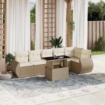 ARDEBO.de - 7-tlg. Garten-Sofagarnitur mit Kissen Beige Poly Rattan