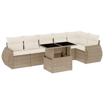 7-tlg. Garten-Sofagarnitur mit Kissen Beige Poly Rattan