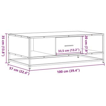 Couchtisch Braun Eichen-Optik 100x57x35 cm Holzwerkstoff Metall