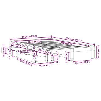 Massivholzbett ohne Matratze Wachsbraun 120x200 cm Kiefernholz
