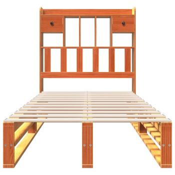 Massivholzbett mit Regal ohne Matratze Wachsbraun 75x190 cm