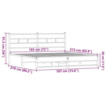 Metallbett ohne Matratze Braun Eichen-Optik 183x213 cm