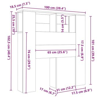 Kopfteil mit Ablagen Altholz-Optik 100x19x104,5cm Holzwerkstoff