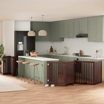 ARDEBO.de - 12-tlg. Hundetor mit Tür Faltbar Braun 960 cm Pappelholz